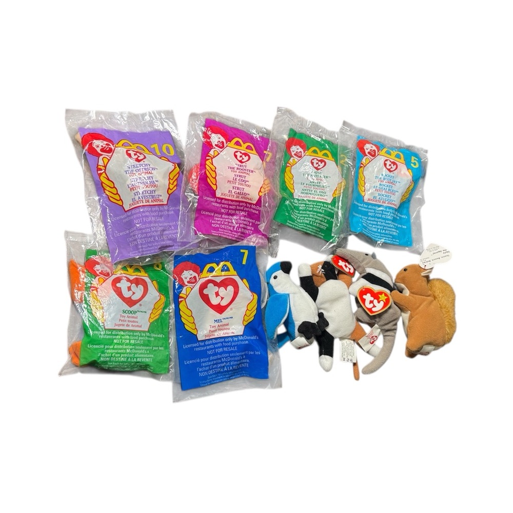 Lot of 10 New Vintage McDonalds TY Beanie Babies Happy Meal